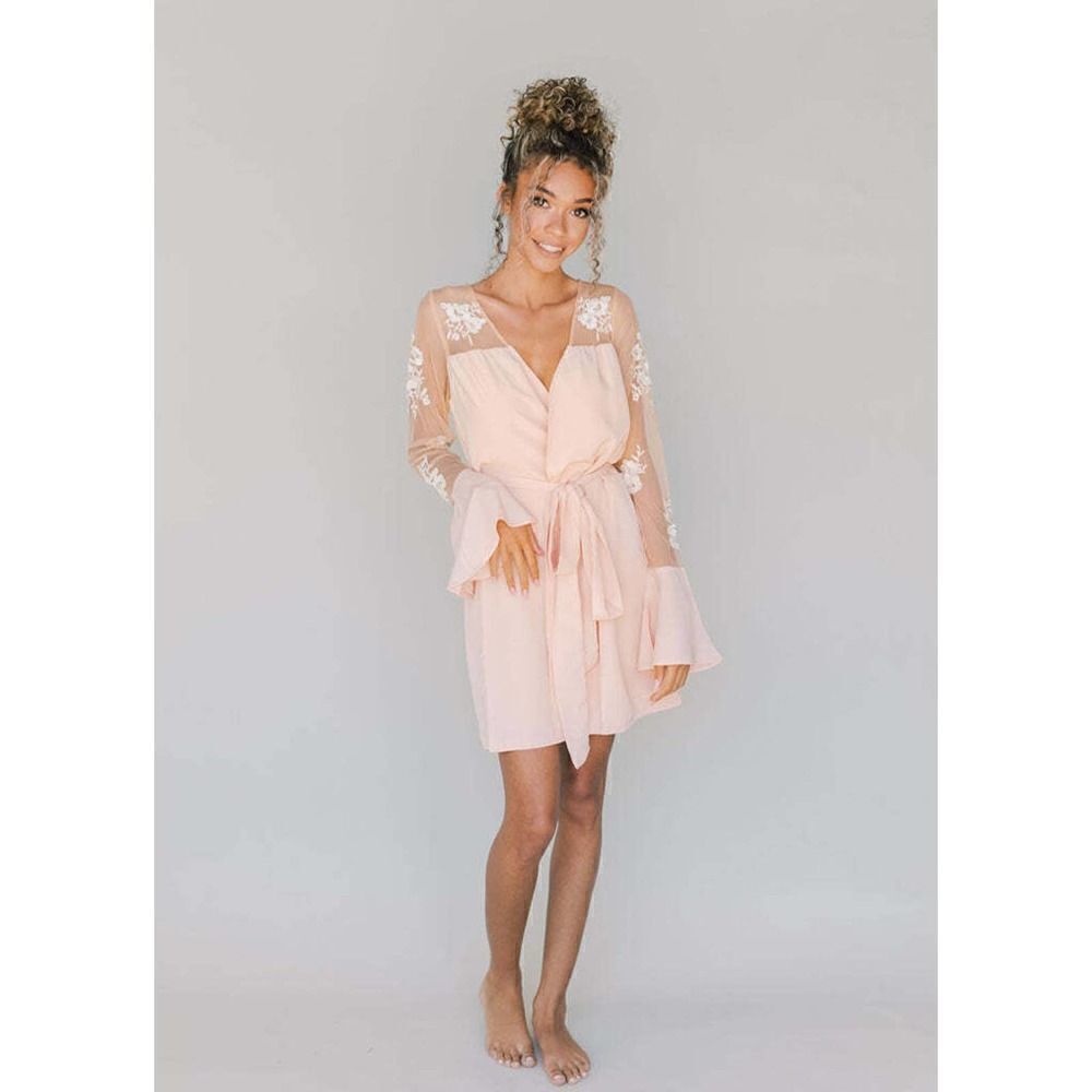 Robed with Love Pink HILDY ROBE bridesmaid bridal shower tie waist robe Medium